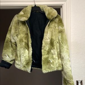 Green fake fur Army green and light green